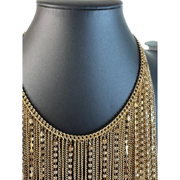 Gold-toned and rhinestone bib necklace. 19.75” length necklace. - Picture 2 of 12